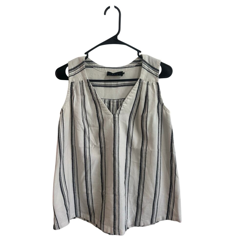 Hatch Cotton V-Neck Tank Top Sleeveless Blouse Sz 0/XS Striped White
